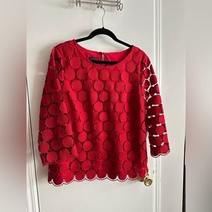 Talbots red crochet lace up blouse size large New